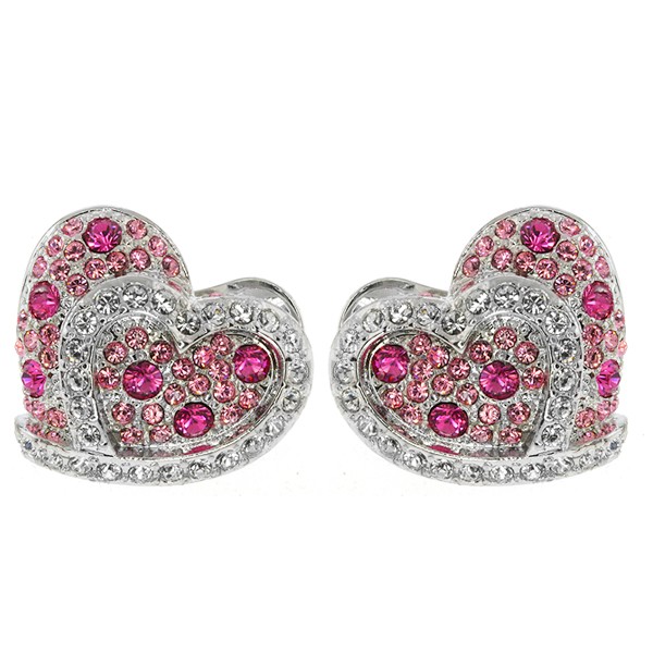Nirano Collection Pink and White Heart Earrings Made with Crystals