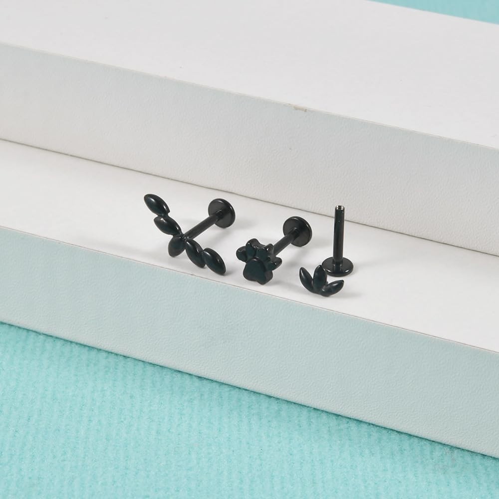 2Pcs 16G Stainless Steel Paw Cartilage Stud Earrings for Women Paw Print Flat…