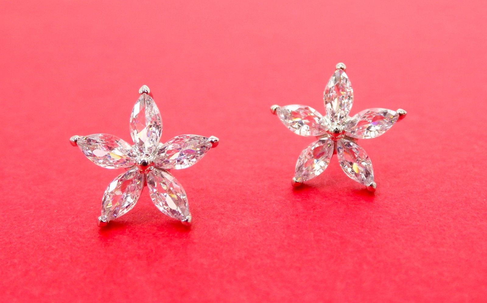 Star earrings made with all clear cubic zirconia stones in marquise shapes NEW