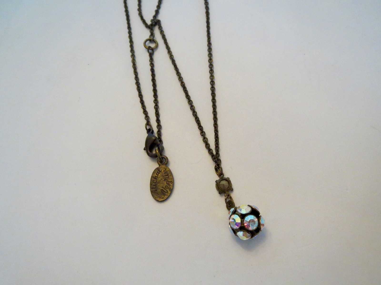 Vintage MICHAEL NEGRIN Swarovski Crystal Brass 18″ Ball Sphere 1″ Drop NECKLACE