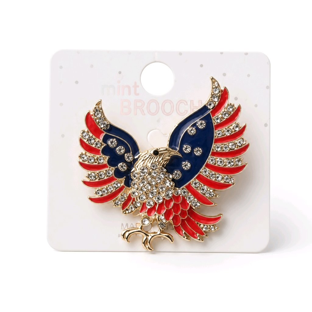 Patriotic American Eagle Brooch Pin Rhinestone Crystal Red White Blue 4th July
