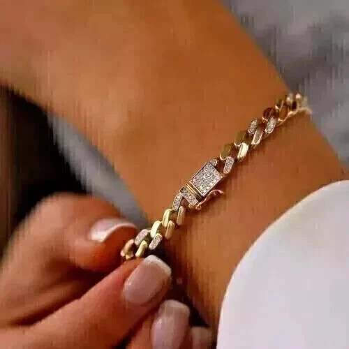 2CT Round Cut Simulated Diamond Women Cuban Link Bracelet 14k Yellow Gold Plated