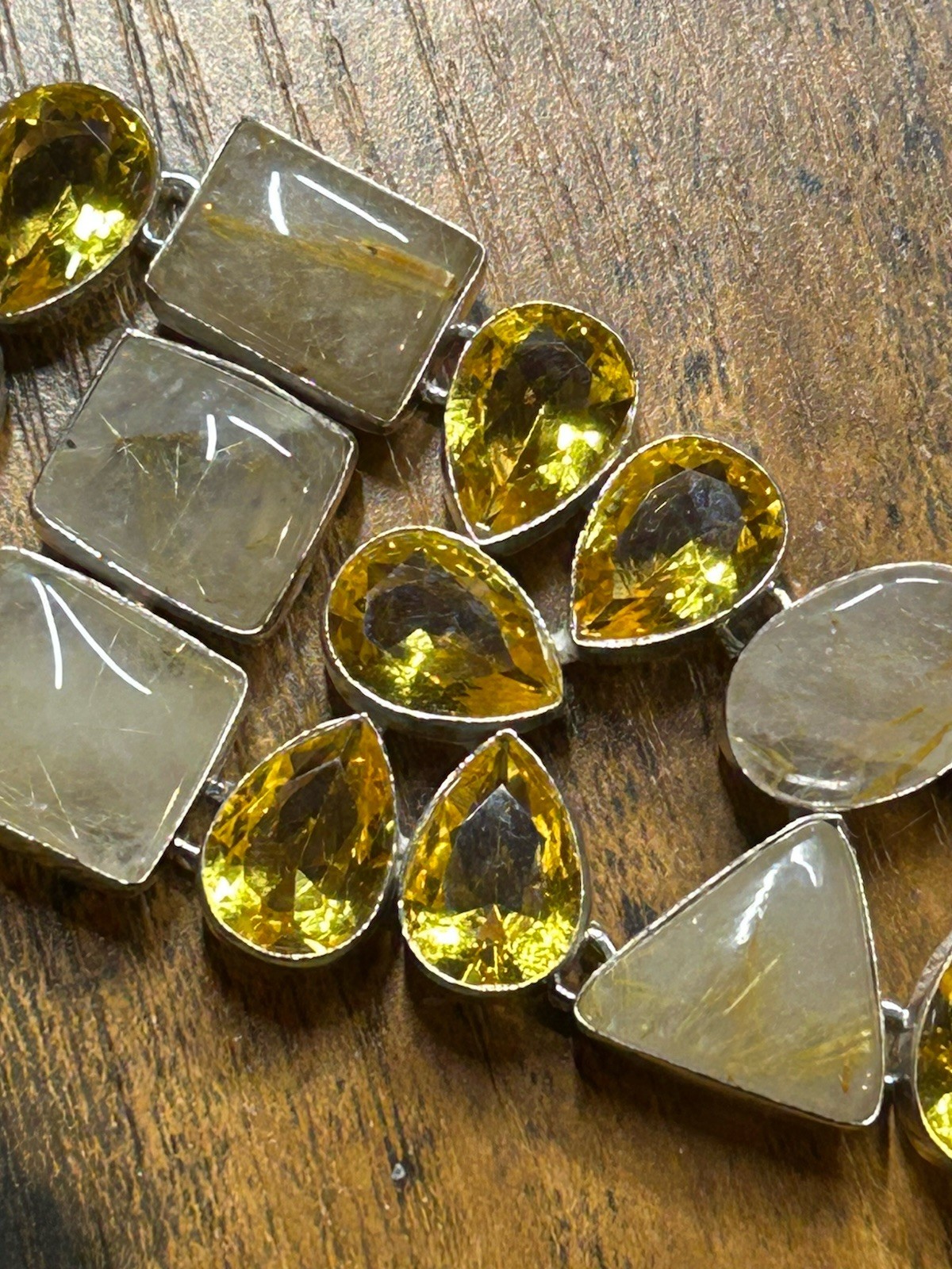 58581. Rutilated Quartz Citrine Gemstone Handmade 925 Silver Big Bracelet. 59gm
