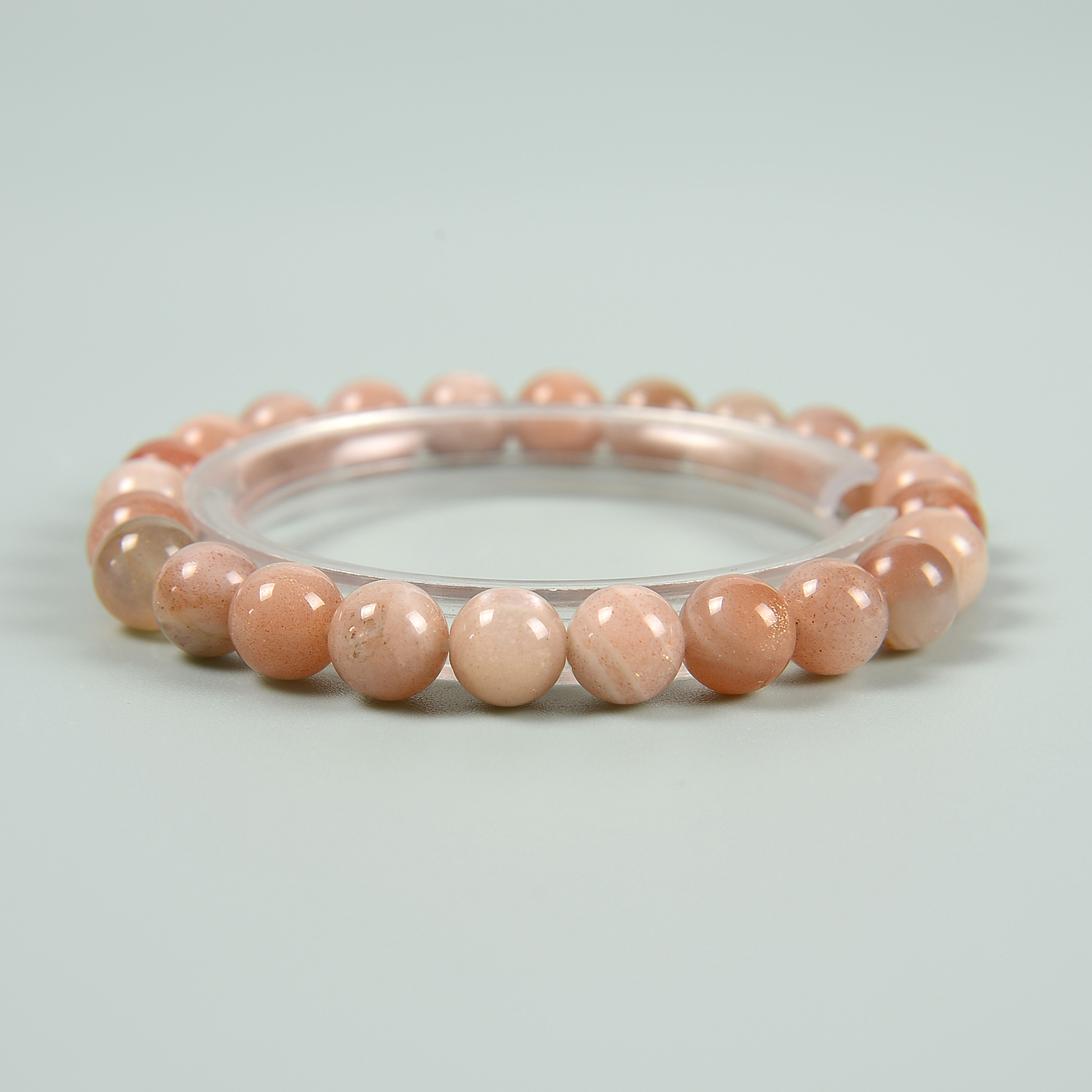 Peach Moonstone Smooth Round Beaded Bracelet Size 6mm 8mm 10mm 7.5” Length