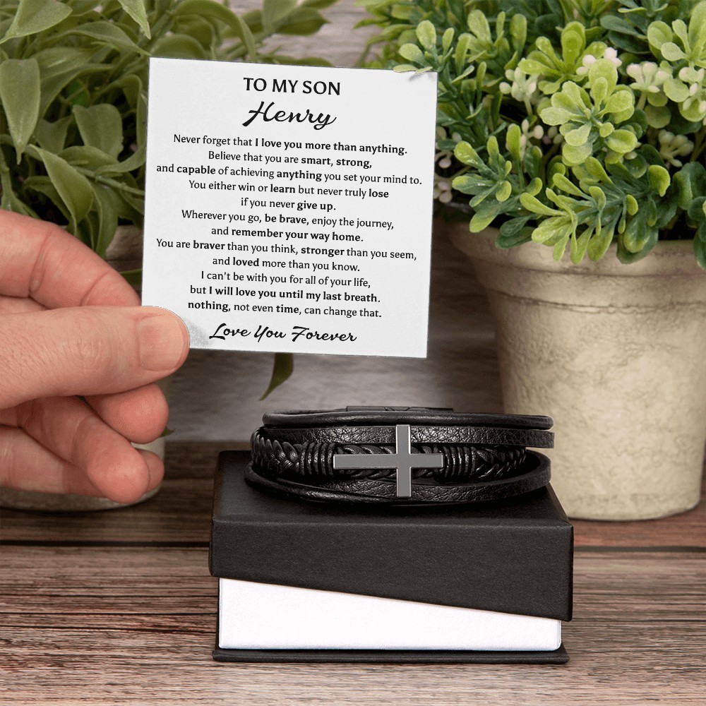 To My Son Cross Bracelet Christmas Birthday Graduation Gift for Teen Boys Men