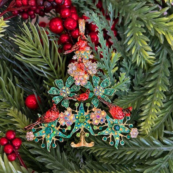 Kirks Folly Precious Memories Cardinal Holiday Tree Foldover Pendant GT Crystals