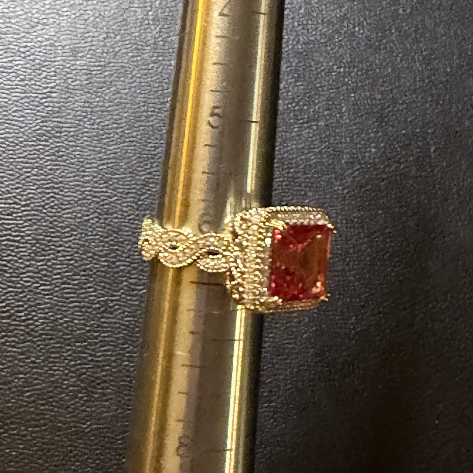 Judith Ripka Padparadscha Sapphire & CZ Cocktail Ring In 14K Gold Clad Size 6