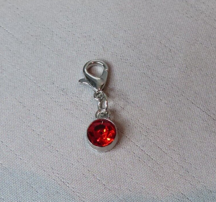 JULY Birthstone Crystal Charm Zipper Pull Keychain Add On Clip Silver Tone
