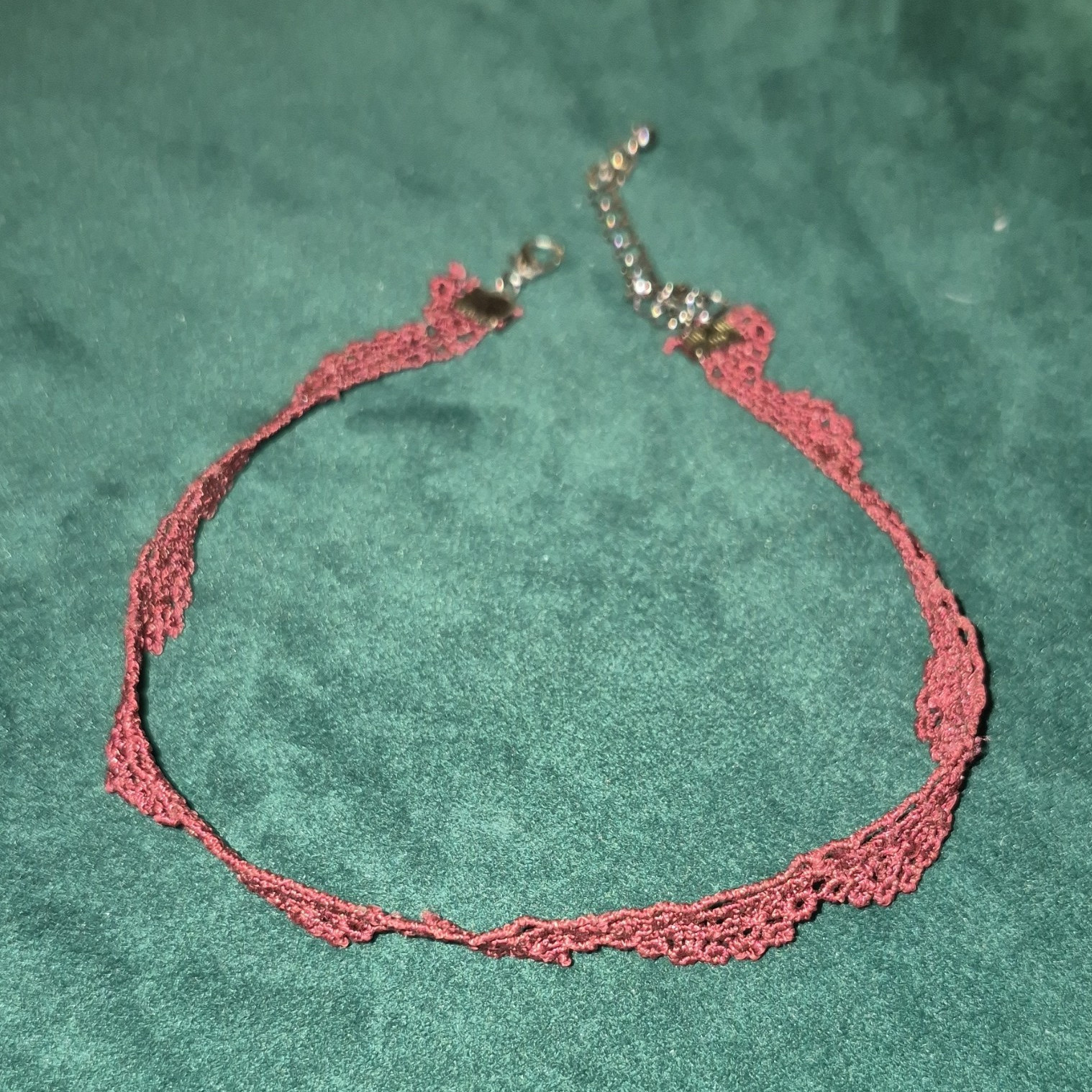 Red Lace Choker Necklace Cable Chain Lobster Clasp Adjustable