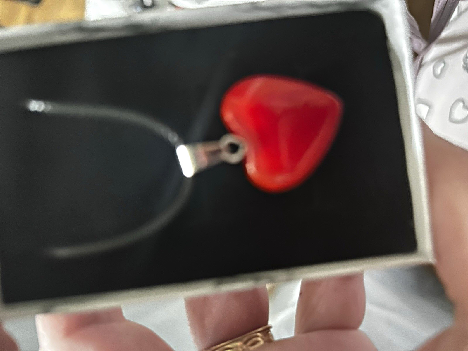 Red Heart Love Charm Pendant Necklace on Black Cord, Metal, Red/Silver