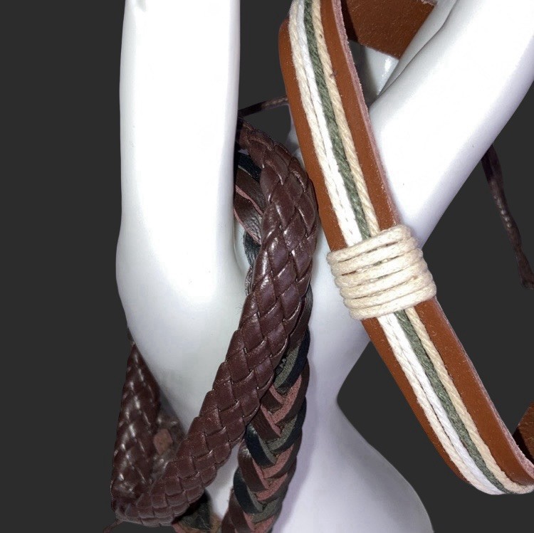 3 Pc Unisex Men Women Braided Weave Faux Leather Layered Stackable Bracelet NWOT