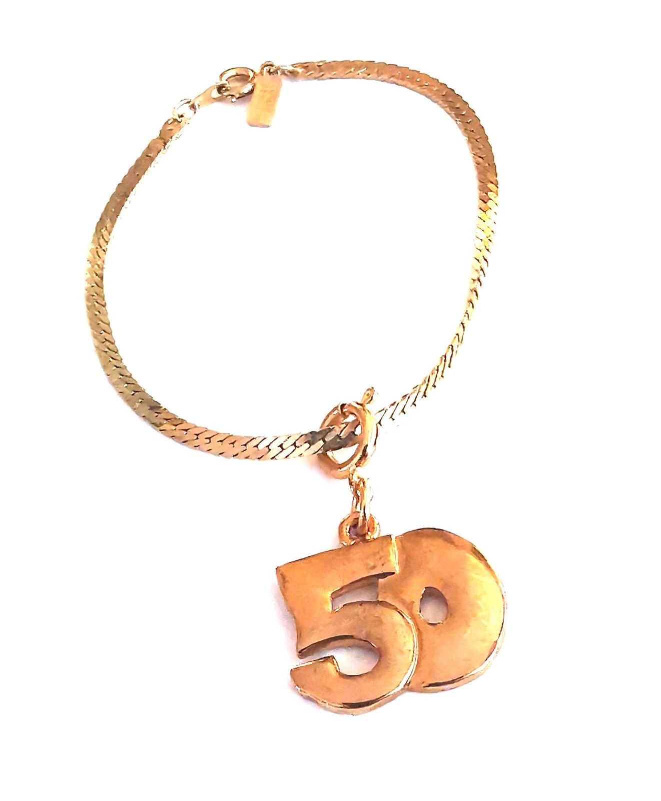 Gold Plated ’50’ Charm And Herringbone Chain Bracelet Great Gift Idea