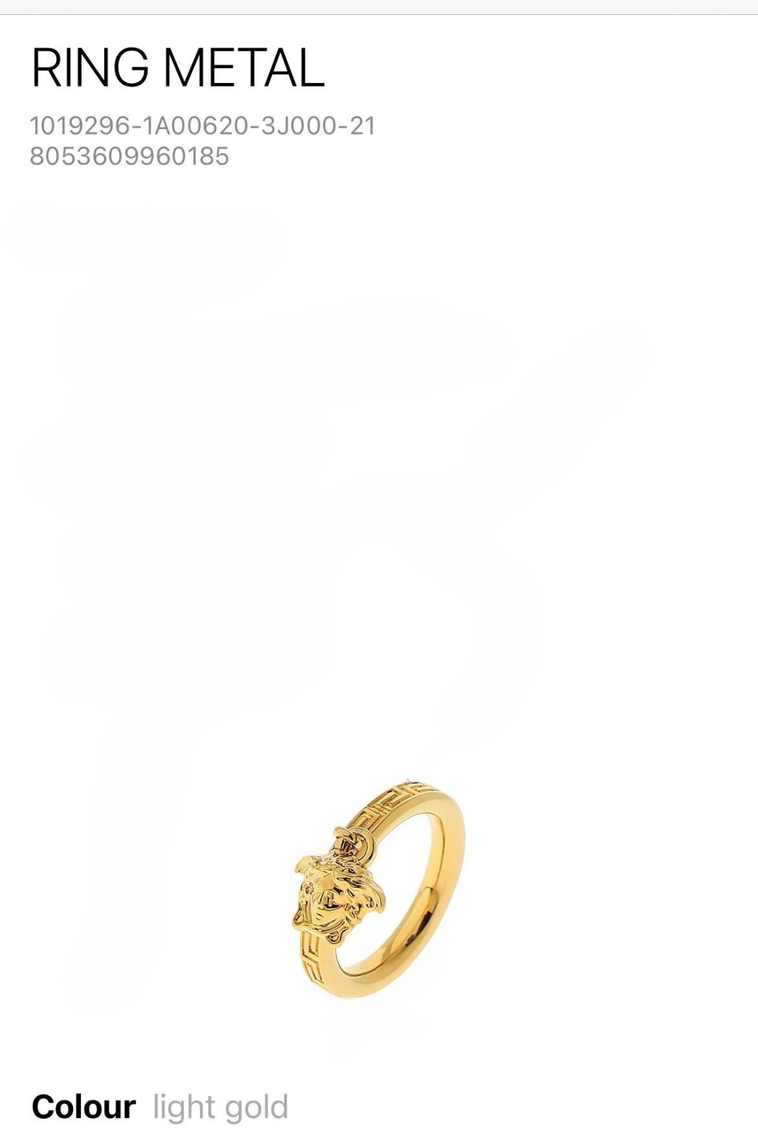 NWT Versace Greca Gold Tone Medusa Charm Ring Light Gold Authentic