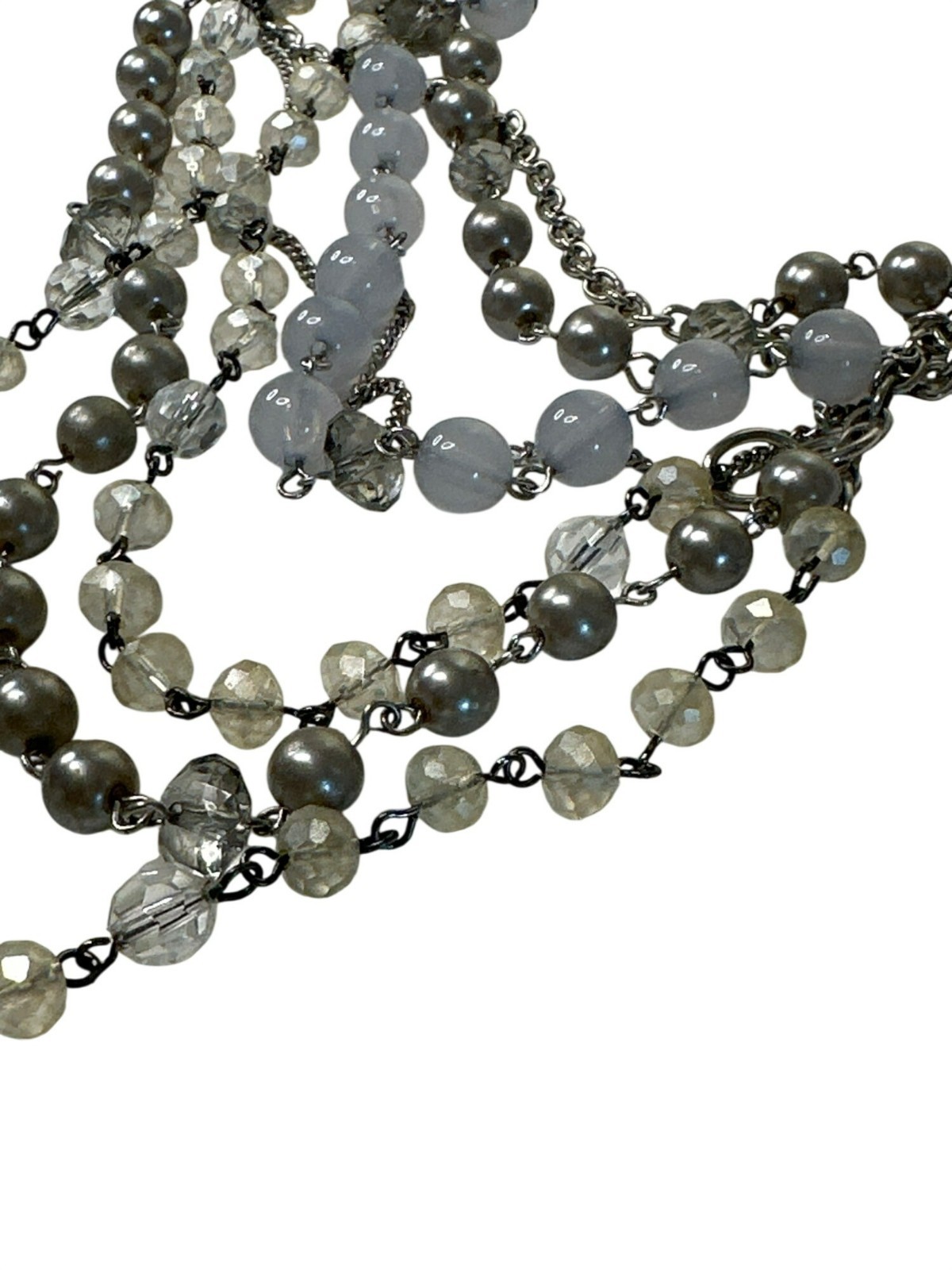 Layered Beaded Chain Necklace Gray & Clear Beads Statement Jewelry Career