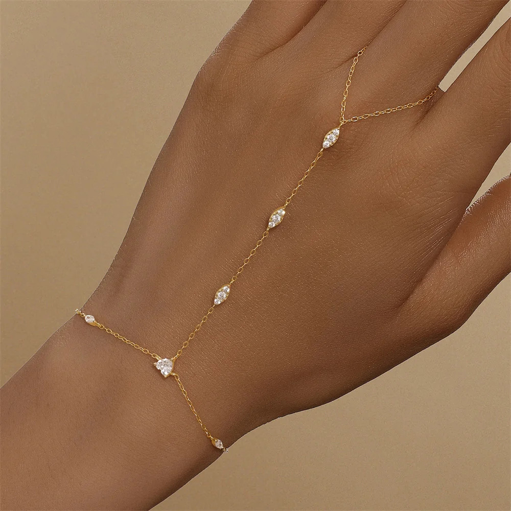 Sterling Silver Hand Chain Bracelet Heart Star Simulated Zirconia Jewelry
