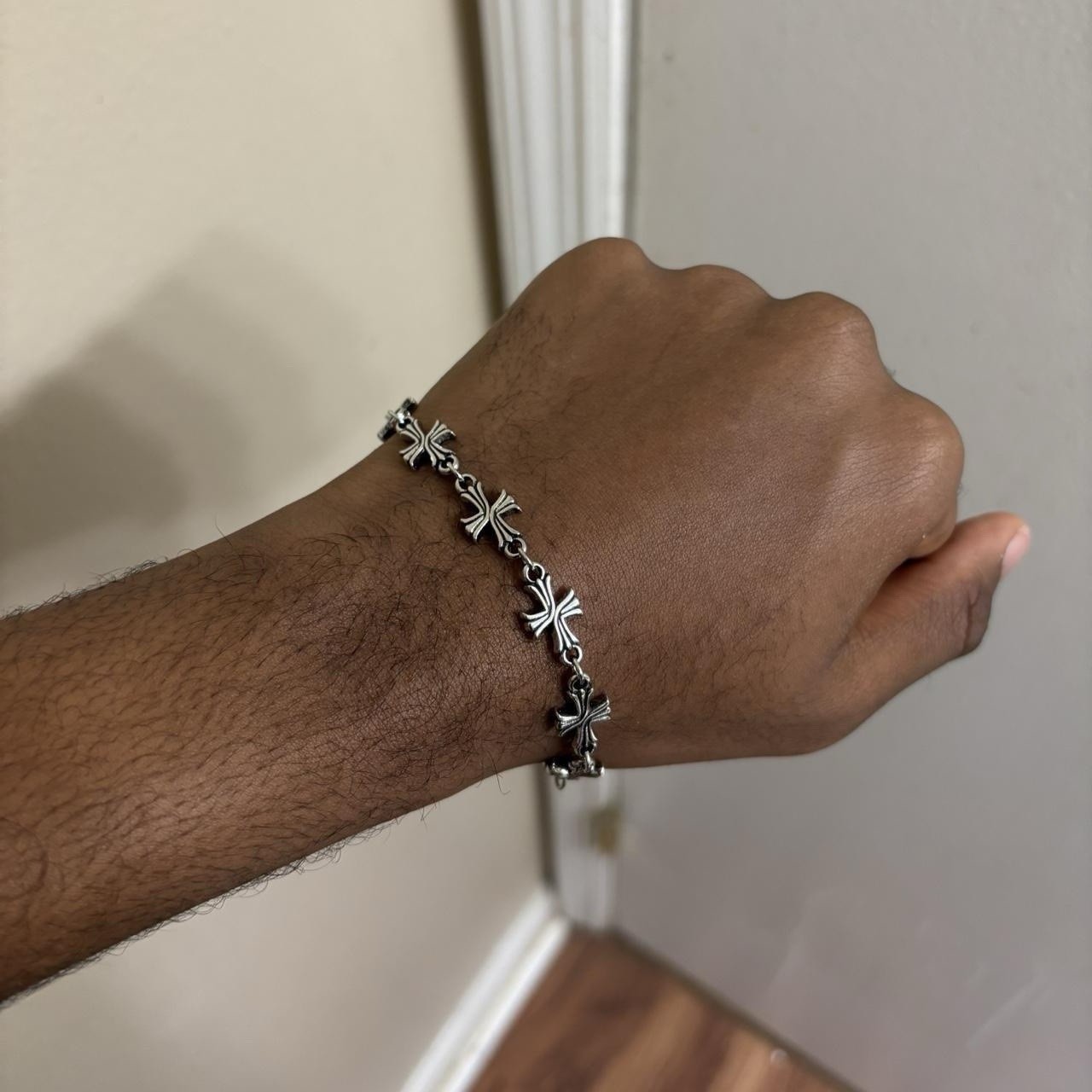 20 Cm Plated Silver Alloy Linked Cross Bracelet Gothic Grunge Streetwear Jewelry