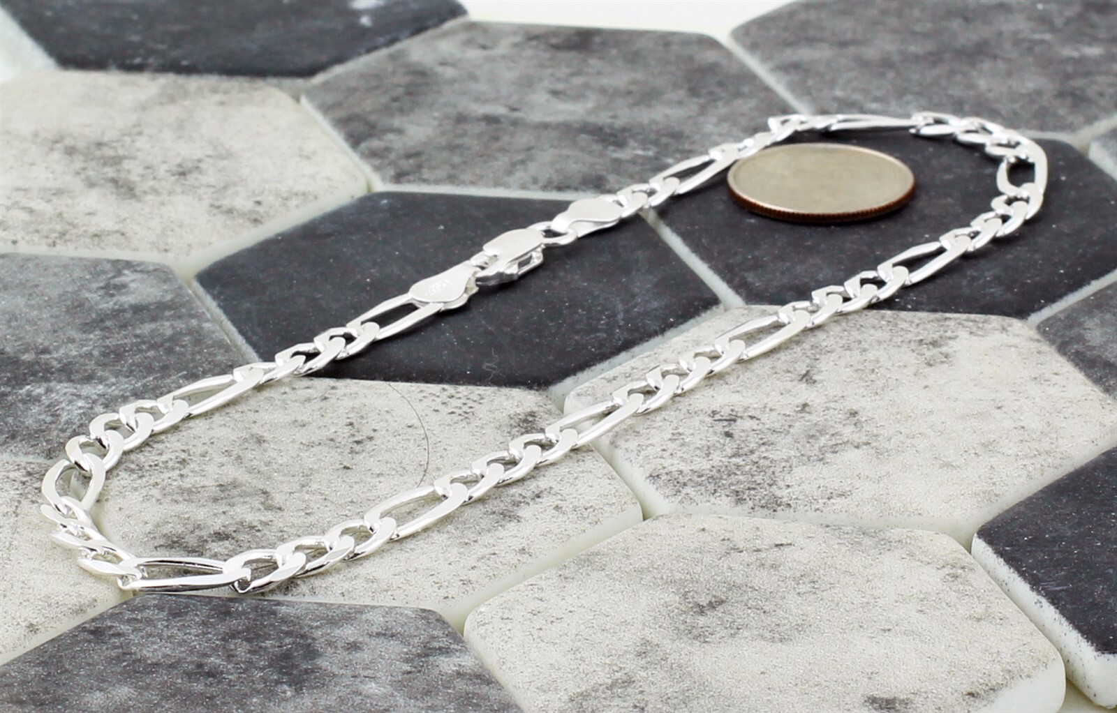 Real 925 Sterling Silver Anklet 7″ 8″ 9″ 10″ 11″ 12″ Figaro Ankle Bracelet 5mm