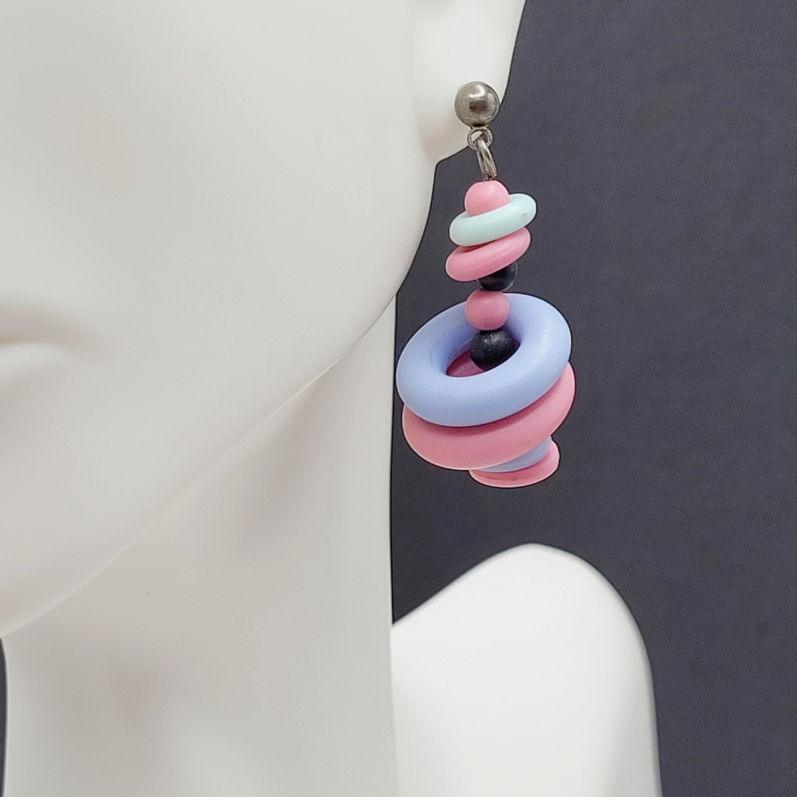 Artisan Donut and Disc Polymer Clay Pastel Colors Modern Pierced Dangle Earrings