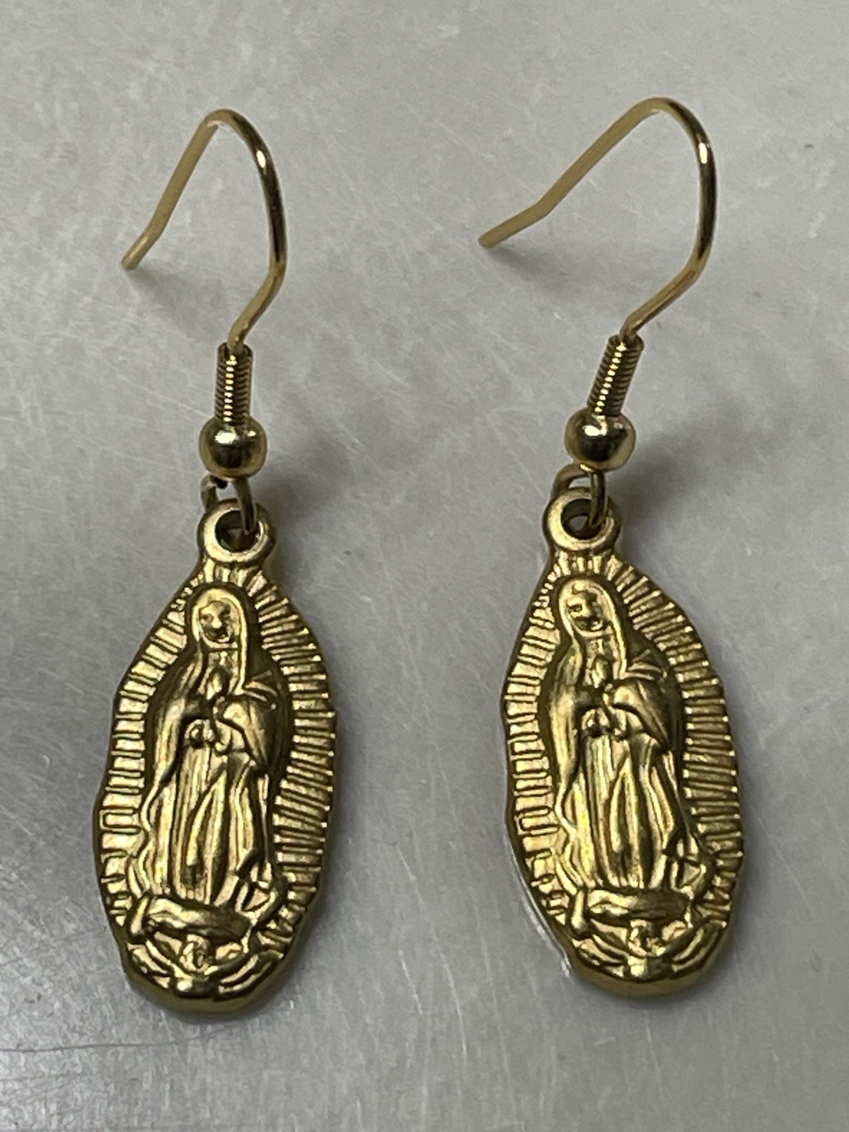 Our Lady Of Guadalupe Virgin Mary Gold Earrings Stainless Religious Jewelry NEW