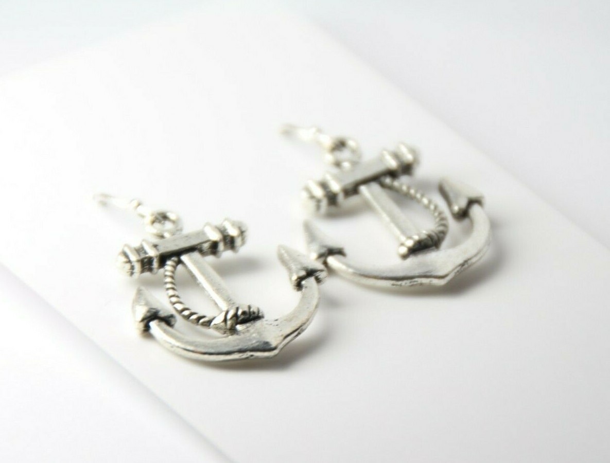 Anchor Charm Earrings 925 sterling silver hooks Pewter Charms Marine Ocean 1.25″