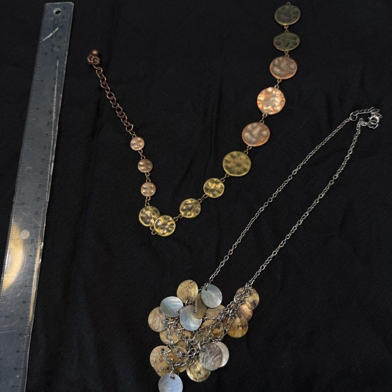 2pc Mixed Metal Coin Shell Statement Necklace Bundle Boho