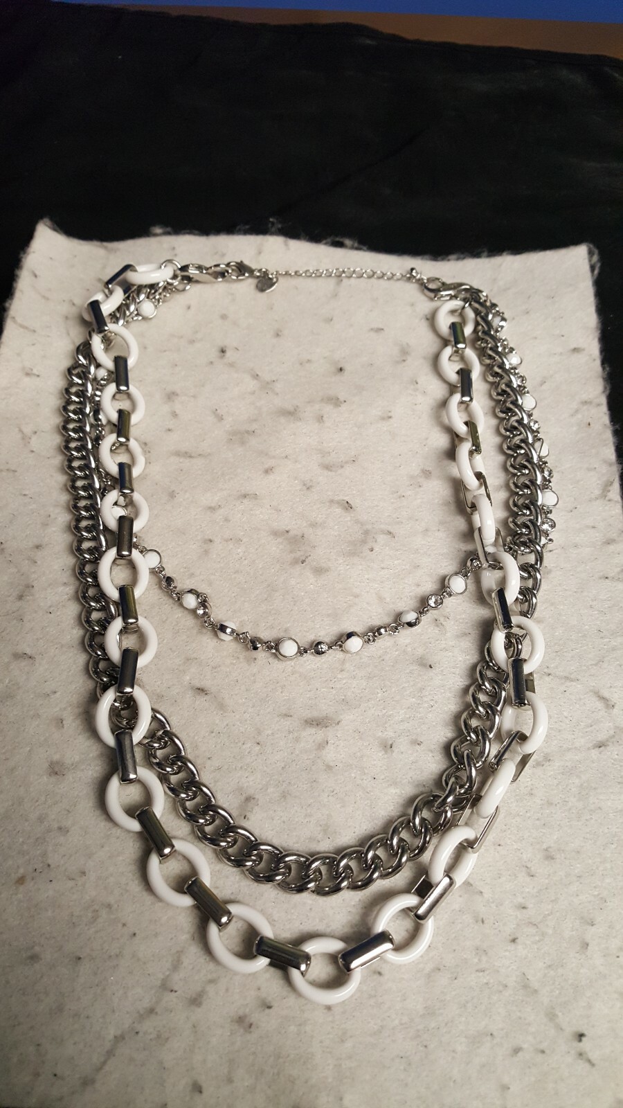 Lia Sophia 3 Strand White Silver Color Chain Necklace Adjustable Length 19-22″in