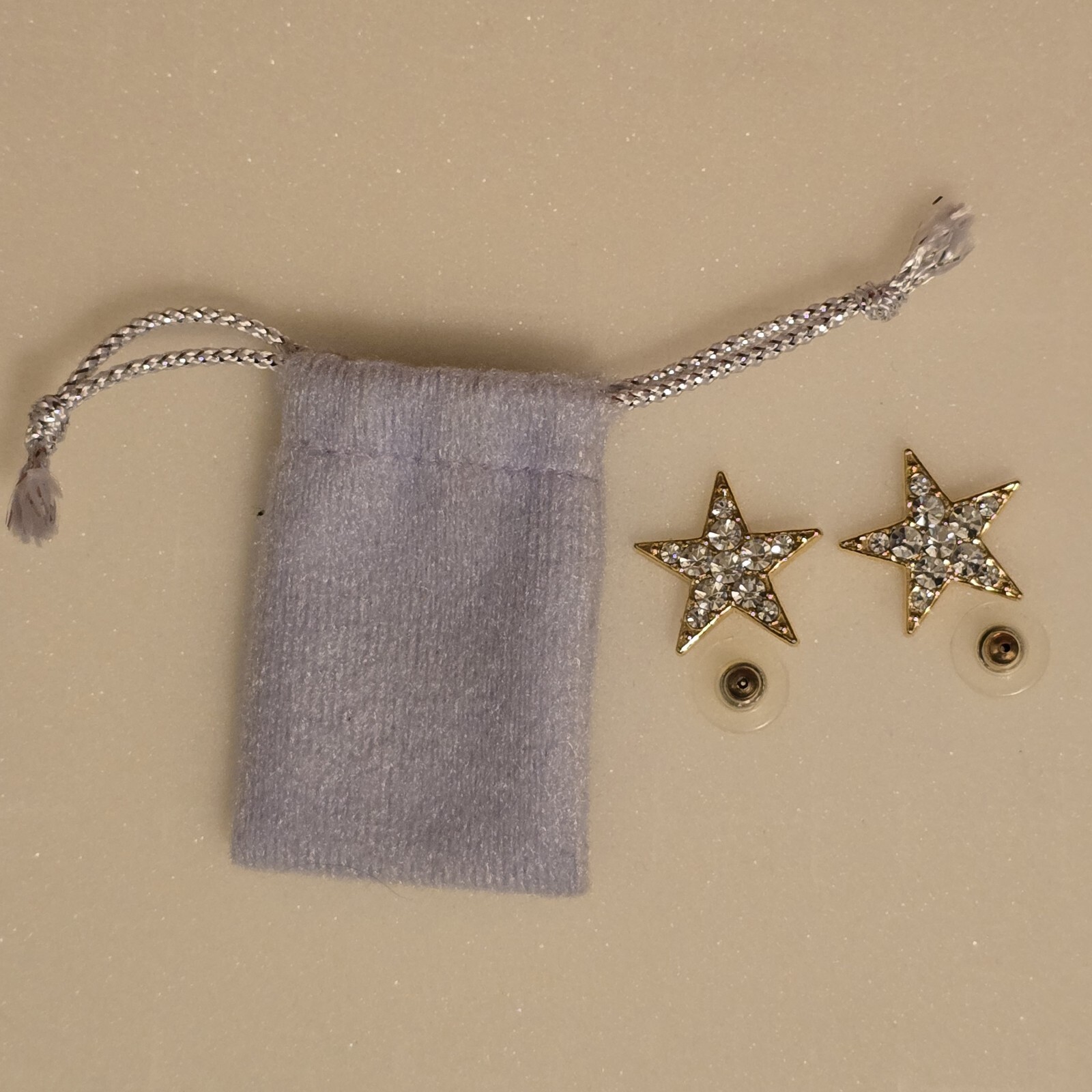 Vintage Gold Tone Cubic Zirconia Star Post Earrings For Pierced Ears 7/8″ inch