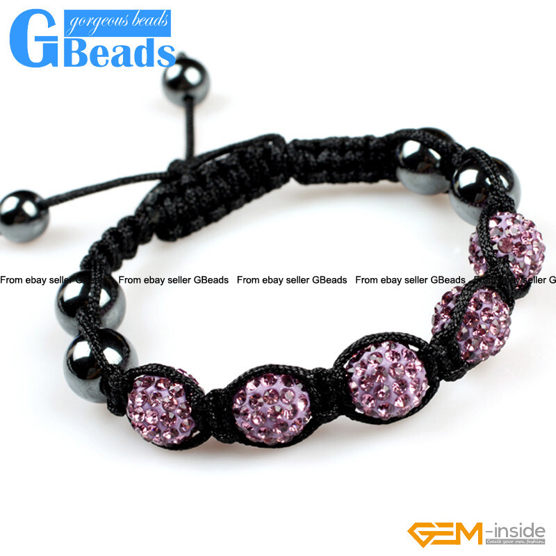 Red 10mm Gemstone Pave Sparkle Crystal 5 Ball Beads Bracelet Adjustable 6″-8″