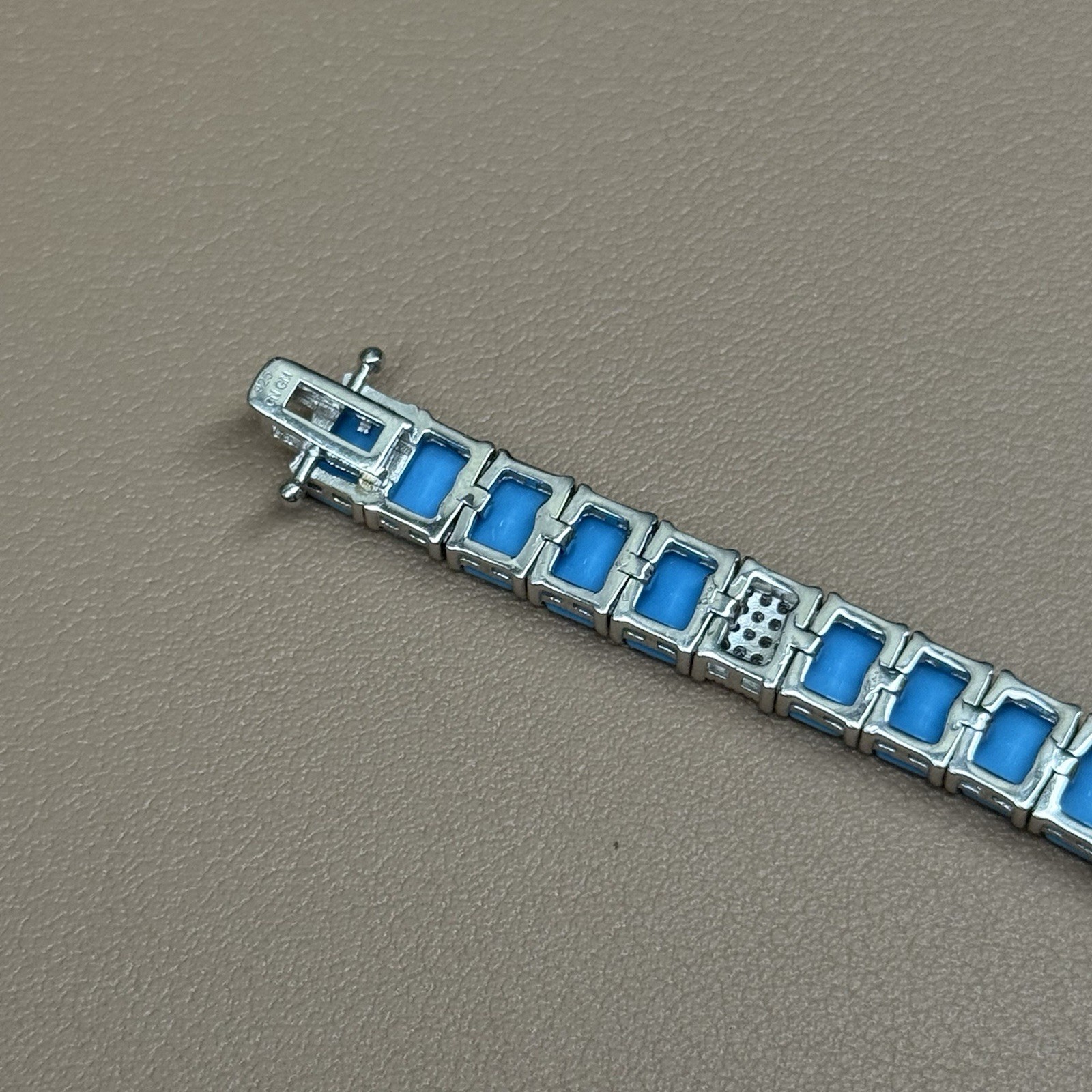 925 Sterling Silver Lab Turquoise CZ Tennis Bracelet 19g 6.75” 7.8mm