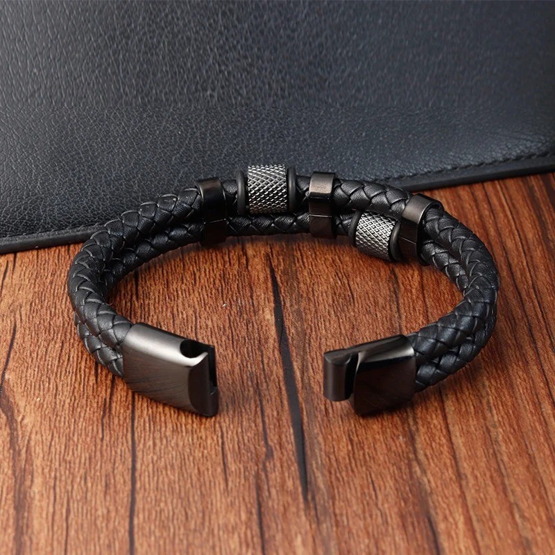 Braid Rope Bracelet Stainless Magnetic Buckle Genuine Leather Bangle Jewelry