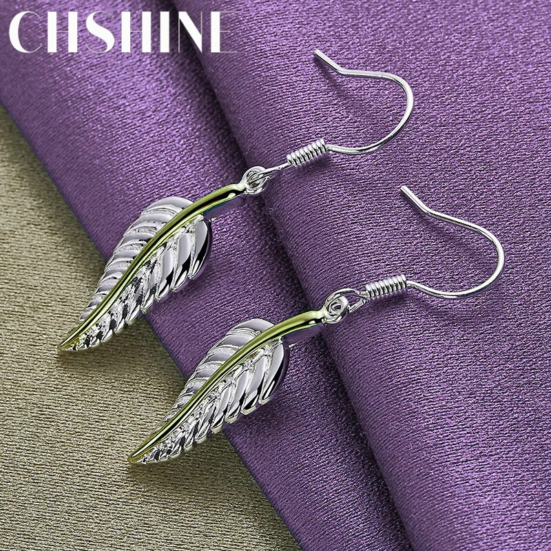 CHSHINE 925 Sterling Silver Feather Earrings Charm Jewelry Party Fashion Eardrop