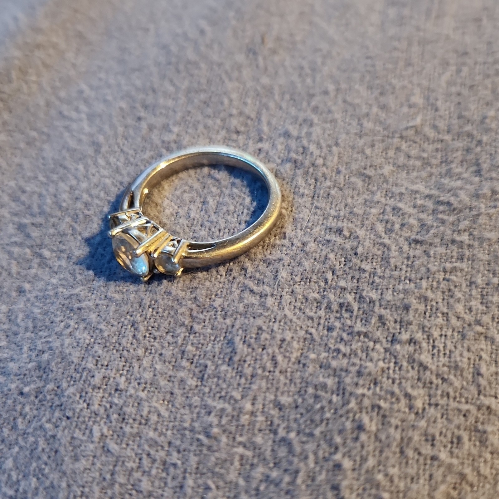 Silver-Tone Metal Band Ring Size 7 with 3 Round White/Clear Stones
