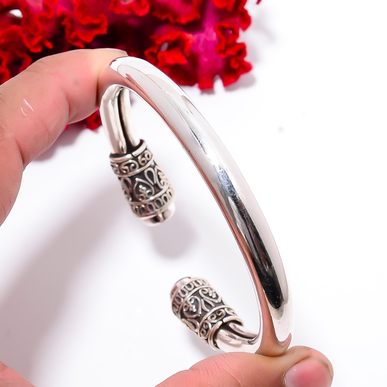 Chrome Diopside 925 Sterling Silver Bali Cuff|C100039416