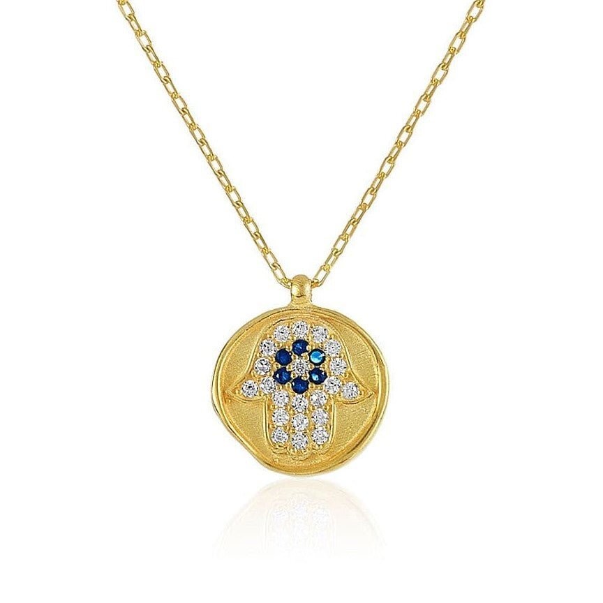 14k Gold Plated Hamsa Necklace Evil Eye Sterling Silver CZ Pendant
