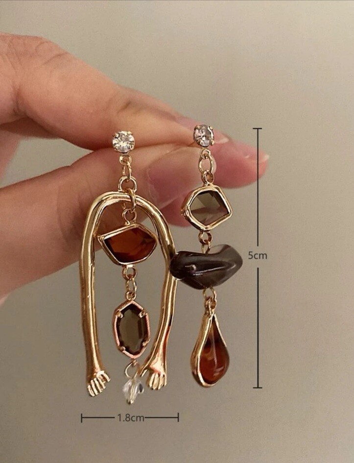 Long Gold Earrings Irregular Dangle Bold Statement Vintage Style Bold Mismatched