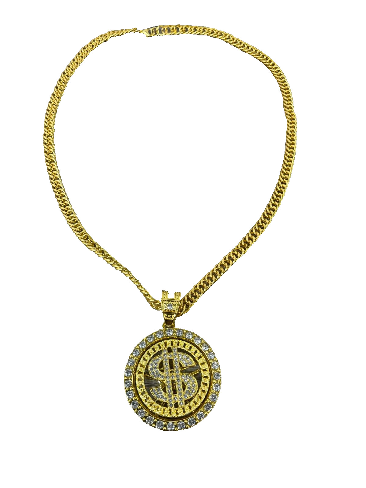 17″ Gold Pimp Rope Chain Bling Spinning Dollar Sign Old School Rapper Costume
