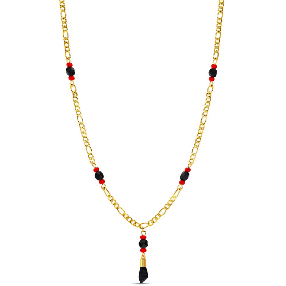 Gold Plated Black Figa Hand Simulated Azabache Evil Eye Protection Necklace 21″