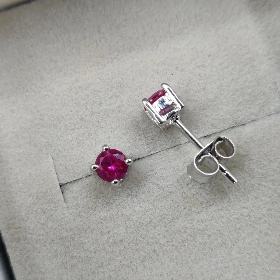 2Ct Round-Cut Lab Created Pink Sapphire Stud Earrings 14K White Gold Plated