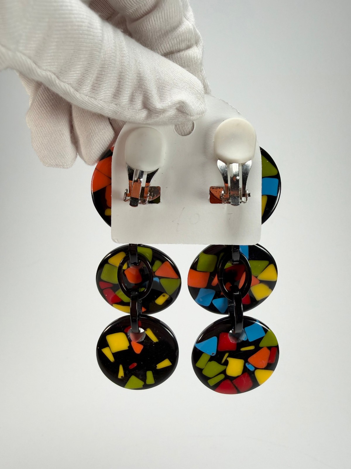 Marion Godart Confetti “Pendentif Triple Art Deco Pendant Resin Clip On Earrings