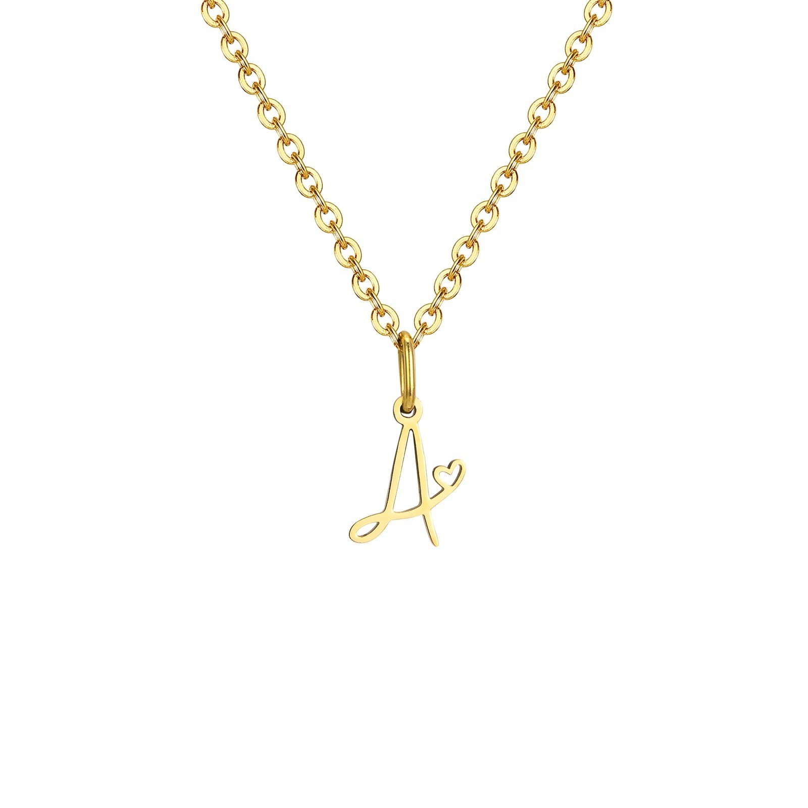 Gold Heart Initial Necklace Personalized A-Z Letter Stainless Steel Pendant