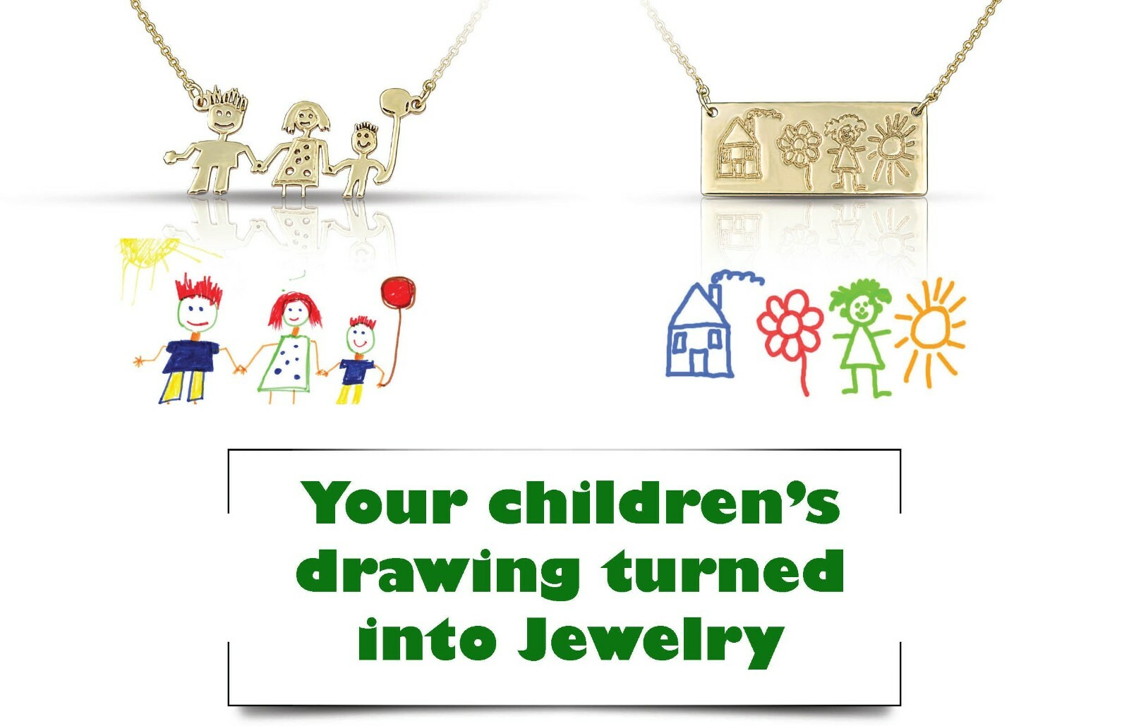 Custom Children Painting Jewelry 14k Gold Plated Silver 18″ Unisex Necklace