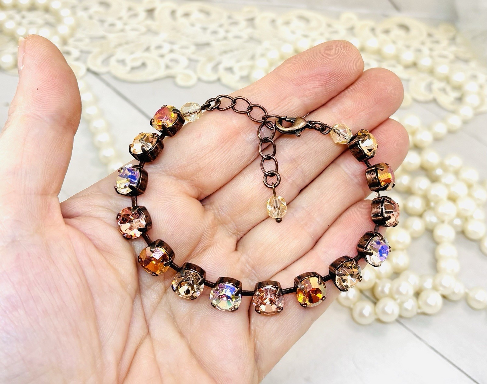 8mm Copper Plated Silken Light Peach And Apricot Cup Chain Bracelet