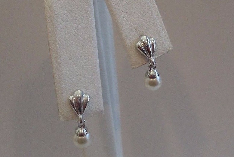 925 STERLING SILVER LADIES STUD DANGLING EARRINGS W/ 5MM WHITE PEARL/STUNNING!!!