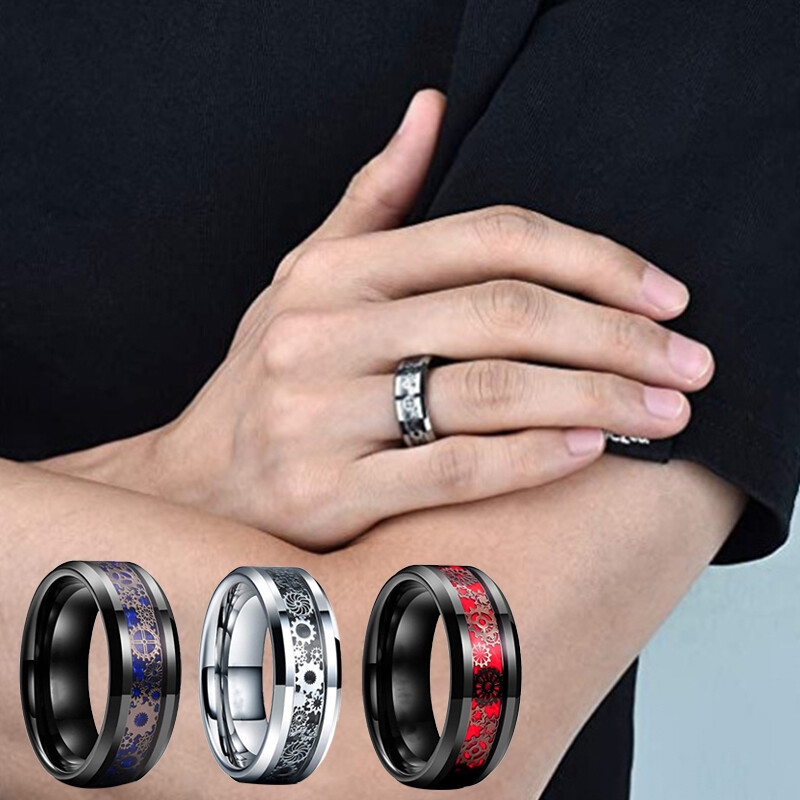 Unique Gear Ring Men Stainless Steel Titanium Gold Silver Black Ring Sizes 6-13⇓