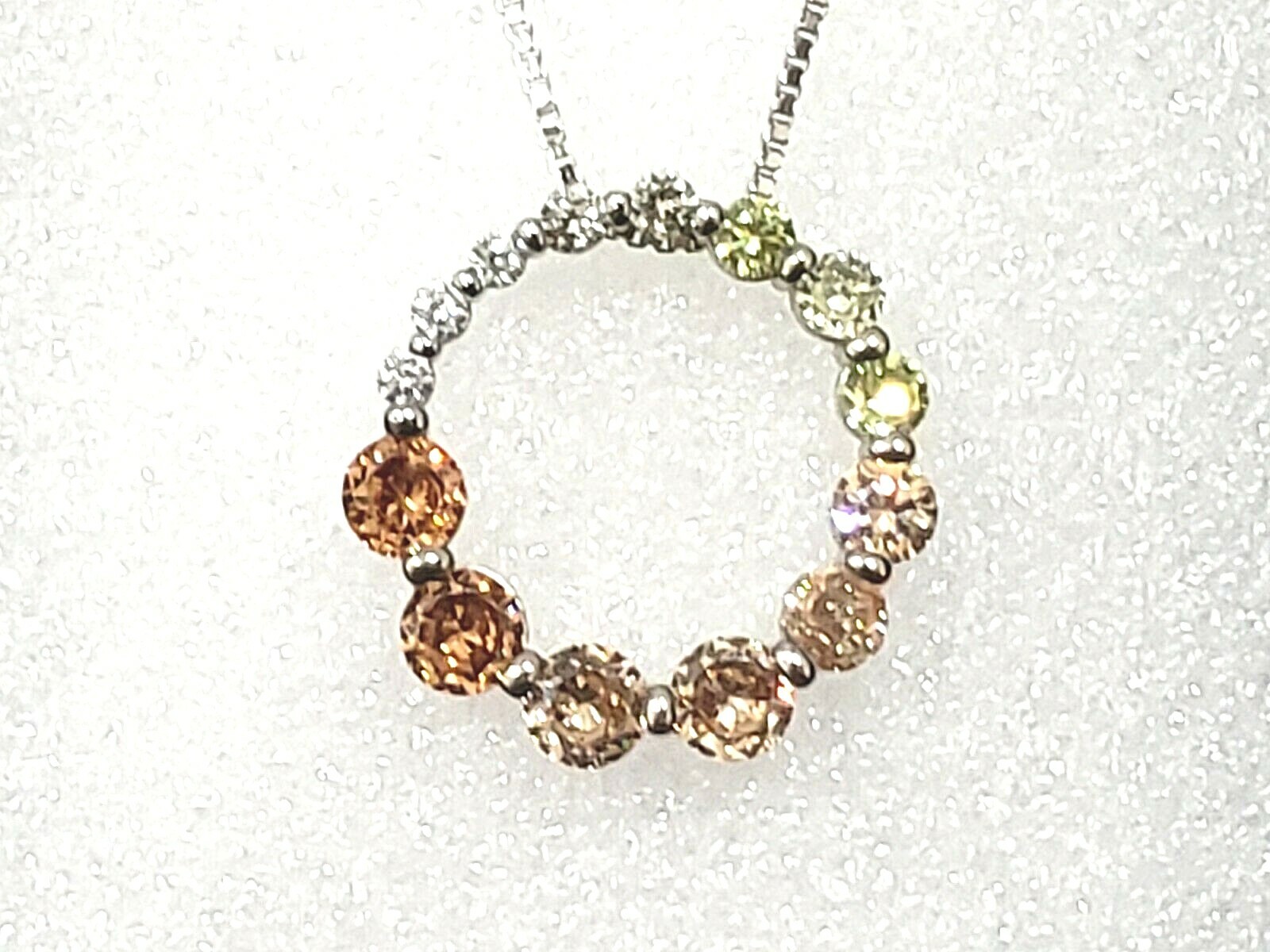 Multi colored Cubic Zircona circle pendant 8.70 tcw 18-20 in adj in Rhodium/925