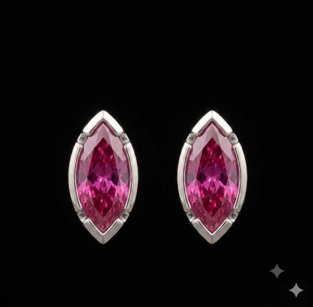 2ct Marquise Cut Simulated Pink Sapphire Tiny Stud Earrings14K White Gold Plated