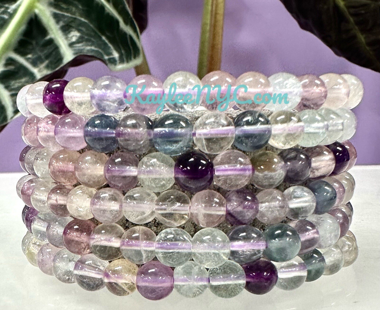 Wholesale 6 Pcs Natural Rainbow Fluorite 6mm 7.5” Crystal Stretch Bracelet