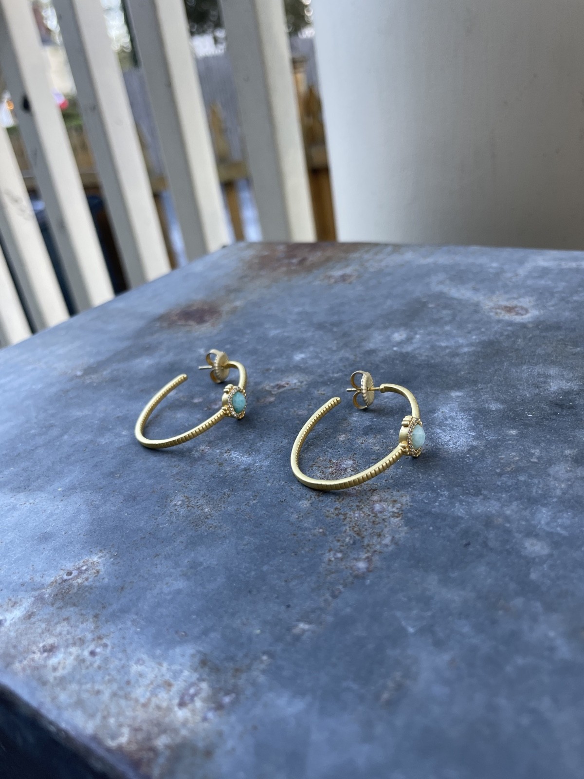 Freida Rothman gem-cut blue gemstone 18k gold-plated Hoop Earrings
