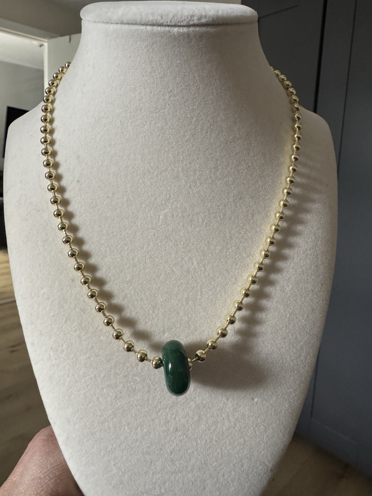 Gold Tone Metal Ball/Bead Chain Necklace w/ Round Charm Pendant, No Stone