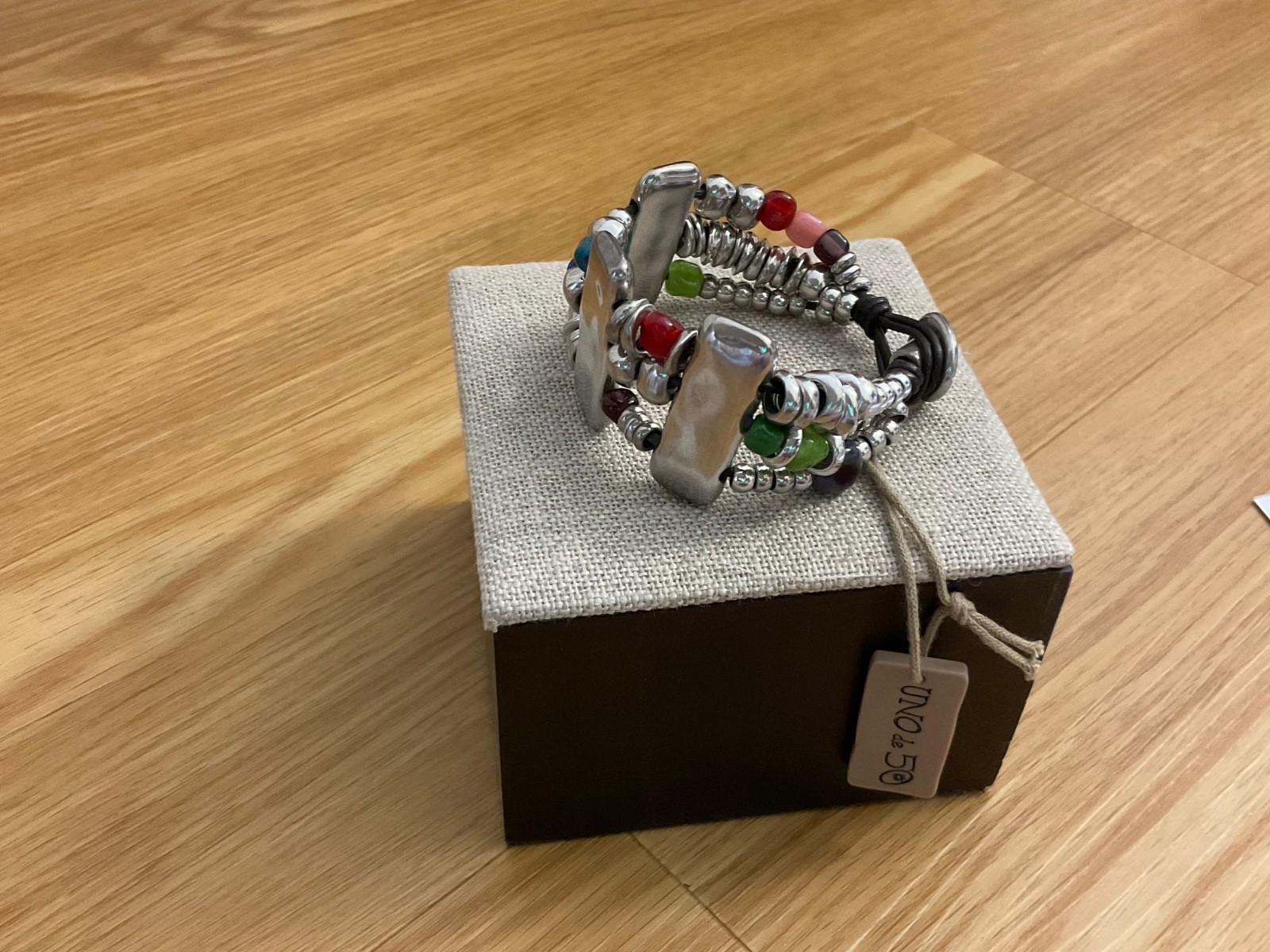 Estate Sale Uno de 50 Silver-plated,Leather, Multi Color Beads Bracelet “Atlas”